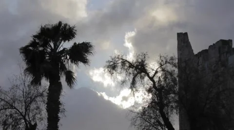 Jerusalem timelapse - clouds - sky - ancient wall - wind on a palm Stock Footage 58815760