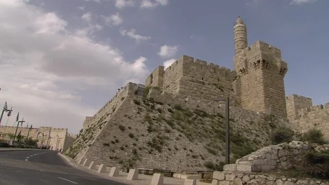 Jerusalem tower of David old city walls Stock Footage 128429243