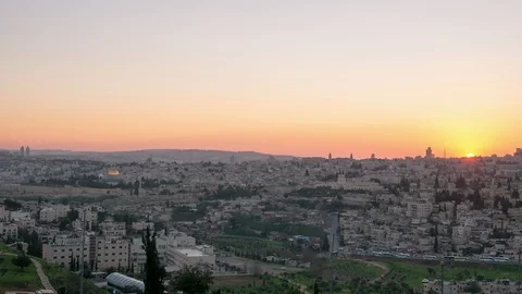 Jerusalem view over the City at sunset timelapse with the Dome of the Rock Stock Footage 101674872