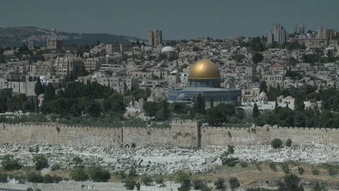 Jerusalem Wall With Dome Of Rock And Old City Of Jerusalem Background Video stock 238662165