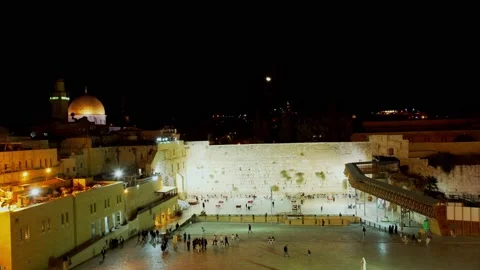 Jerusalem Western Wall and Al-Aqsa Mosque by night (4K, 25FPS) Stock Footage 171125328