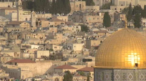 Jerusalem's Dome of the Rock, seen from the Mount of Olives Video stock 65017866