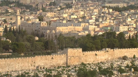 Jerusalem's Old City Wall, seen from the Mount of Olives Video stock 65020786