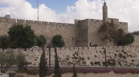 Jerusalem's Tower of David next to Jaffa Gate Stock Footage 65021342