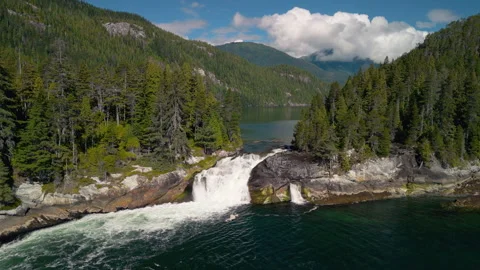Jesse Falls Protected Area as seen from the Douglas Channel in British Columbia Stock Footage 315699642