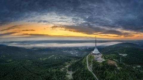 Jested and Liberec transmitter from a bird's eye view Stock Photos