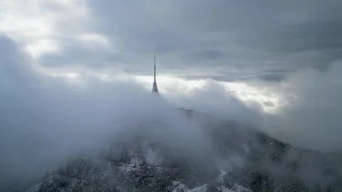 Jested Mountain Rising Above Clouds, Czechia Stock Footage 289845933