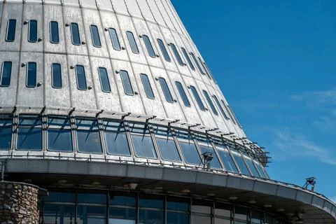 Jested tower on the top of Jested mountain, famous tourist attraction and T.. Stock Photos