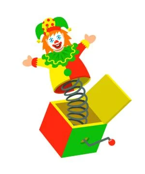 Jester in a box toy vector cartoon illustration Illustrazione stock