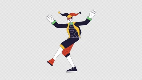 Jester dancing joyfully 2D character animation Video stock 327643608
