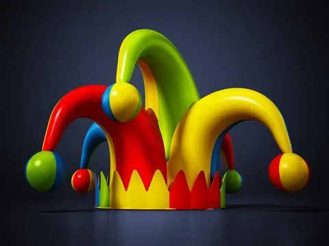 Jester hat isolated on dark blue background. 3D illustration Jester hat is... Stock Photos