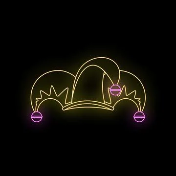 Jester hat neon glowing sign on black background Stock Illustration