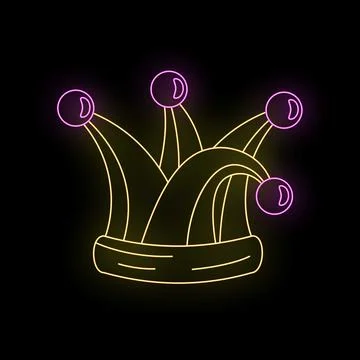 Jester hat neon glowing sign on black background Stock Illustration