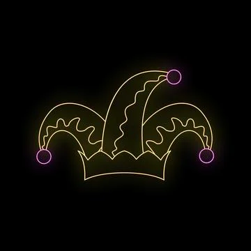 Jester hat neon glowing sign on black background Stock Illustration