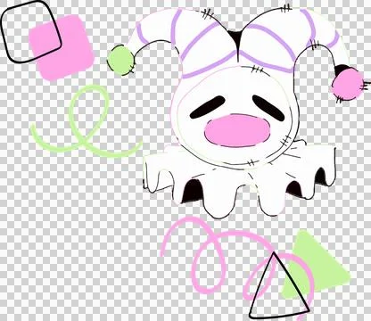 Jester head with horns is floating in flat style with pastel shapes on Stock Illustration