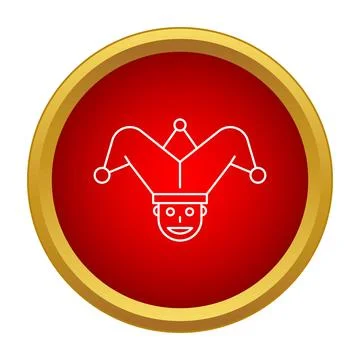 Jester head line art icon on red background Stock Illustration