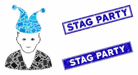 Jester Mosaic and Distress Rectangle Stag Party Stamp Seals Stock Illustration