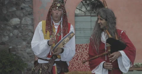 A Jester performs with musical instruments Stock Footage 161804402