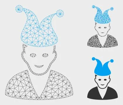 Jester Vector Mesh Network Model and Triangle Mosaic Icon Stock Illustration