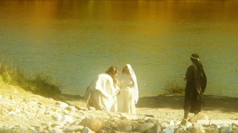 Jesus actor and friends river 2 Stock Footage