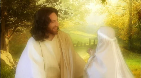 Jesus actor child hugs Stock Footage