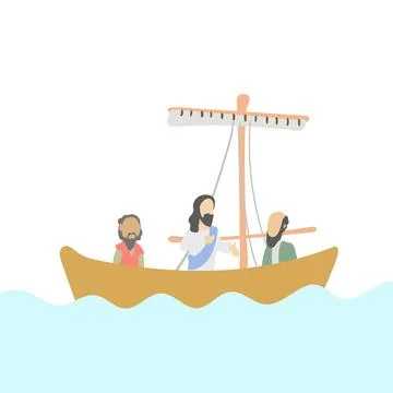 Jesus and his first disciples Simon Peter and Andrew who were fishermen on boat Stock Illustration