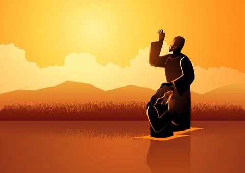 Jesus baptised by John the Baptist Stock Illustration