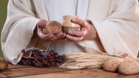Jesus with bread and wine Stock Footage 46729359