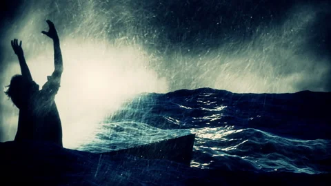 Jesus Calms the Storm on a Fish  Boat at the Sea of Galilee Stock Footage 143661352