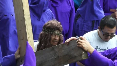 Jesus Carrying Cross during Easter Procession Video stock 75056133