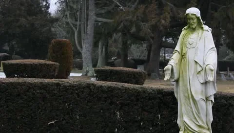 Jesus Cemetary Statue Stock Footage