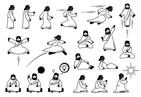 Jesus Christ basic action postures and poses in icon pictogram. Stick figure  Stock Illustration