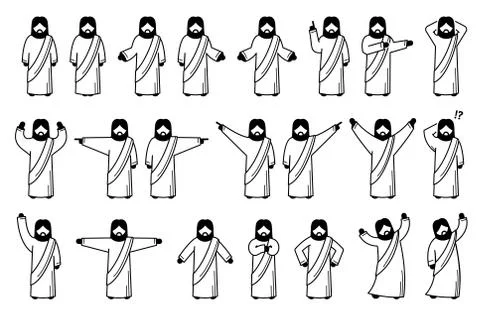 Jesus Christ basic standing postures, poses, and actions. Stick figure pictog Stock Illustration