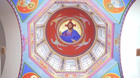Jesus Christ. A beautiful image on the ceiling of the Christian Church. Russia Stock Footage 154307575