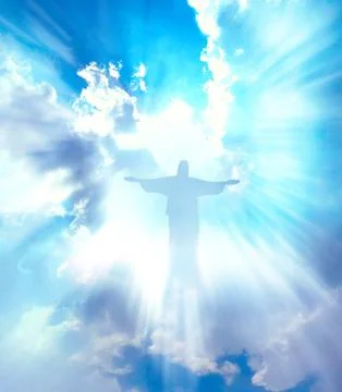 Jesus Christ In The Clouds on sky background Stockillustratie