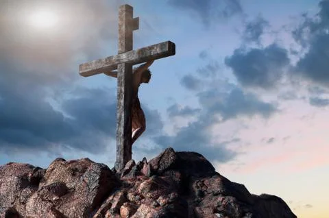 Jesus Christ on the cross, 3d render Stock Photos