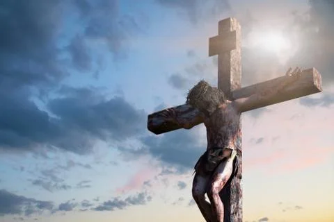 Jesus Christ on the cross, 3d render Stock Photos