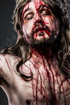 Jesus christ with crown of thorns, passion concept Stock Photos