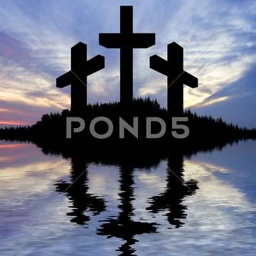 Jesus christ crucifixion on good friday silhouette reflected in lake water Stock Illustration