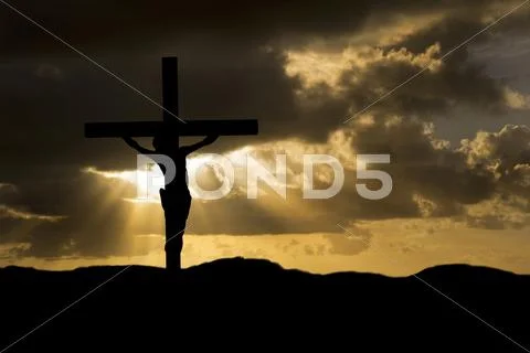 Jesus christ crucifixion on good friday silhouette Stock Photos