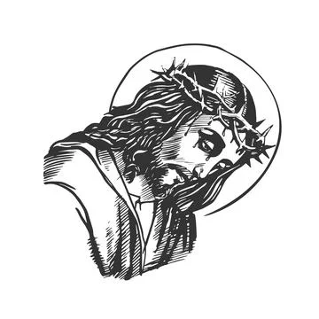 Jesus Christ Easter Portrait Drawing Vector Stock Illustration