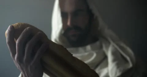 Jesus Christ Holding Passover Bread, Last Supper, Sacraments, Easter Stock Footage 306592424