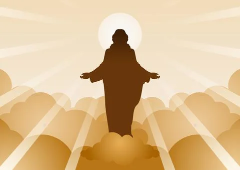 Jesus Christ with light and cloud backward mean begin of hope,belief and fait Illustrazione stock