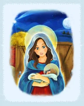 Jesus Christ, Mary - cartoon religious illustration Stock Illustration