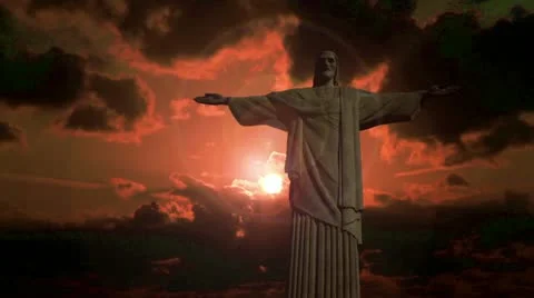 Jesus Christ the Redeemer (Cristo Redentor)  in Rio de Janeiro atop Corcovado Stock Footage