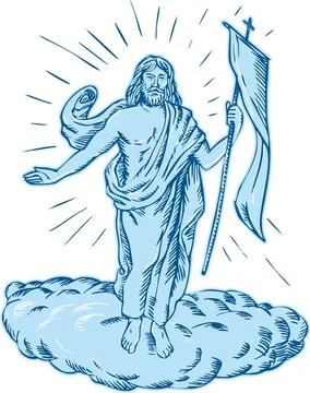 Jesus Christ Resurrection Etching Etching engraving handmade style illustr... Stock Photos