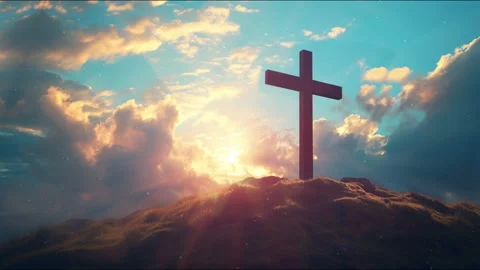 Jesus Christ's cross bathed in Easter glow Stock Footage 263039415