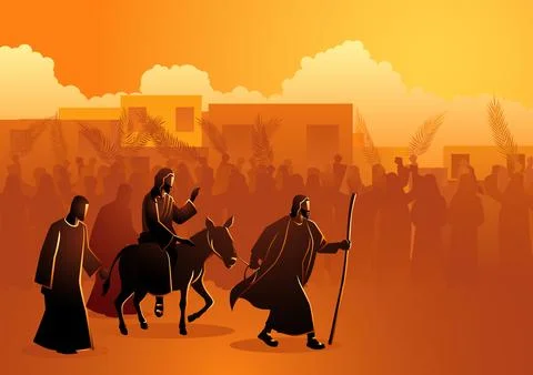 Jesus comes to Jerusalem as King Stock Illustration
