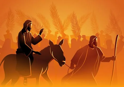 Jesus comes to Jerusalem as King Stock Illustration