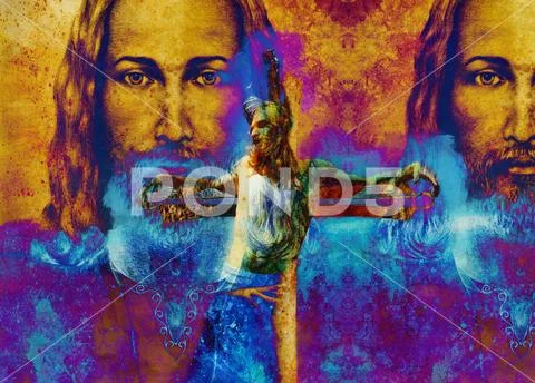 Jesus on the cross, avanrgard interpretation with graphic stylization. Winter Stock Illustration